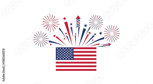 American Flag with Fireworks Display Celebrating Independence Day.