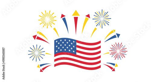 American Flag with Fireworks Celebrating Independence Day.