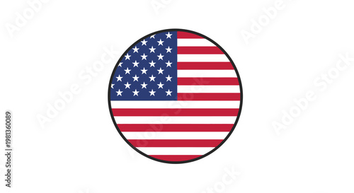 Circular American Flag Icon Representing United States Patriotism and National Identity.