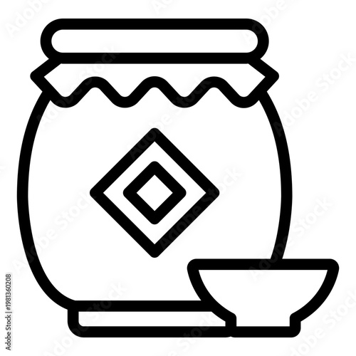 rice wine outline icon. traditional spirit. ceramic jug. banquet table.
