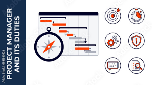 Project Manager and Its Duties, Planning and Strategy Icon Set