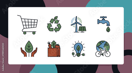 Sustainability, Green Energy and Eco-Friendly Lifestyle Icon Set