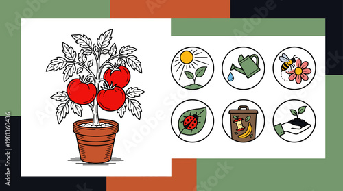 Organic Farming, Sustainable Agriculture and Gardening Icon Set