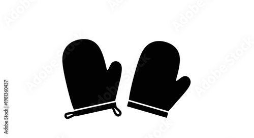 A pair of black oven mitts shown in a dark silhouette
