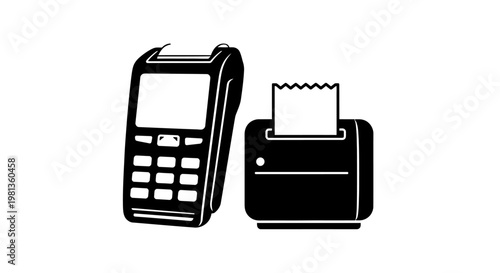 Black silhouette of a pos terminal and receipt printer