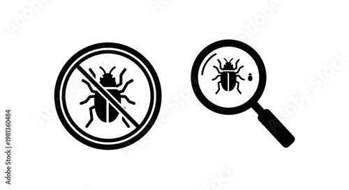 Bug inspection with a prohibited sign and magnifying glass silhouette