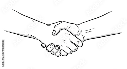 A simple black and white sketch depicts two hands firmly clasped together in a handshake