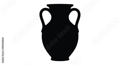 A striking silhouette of a classic amphora vase with ornate handles isolated on white