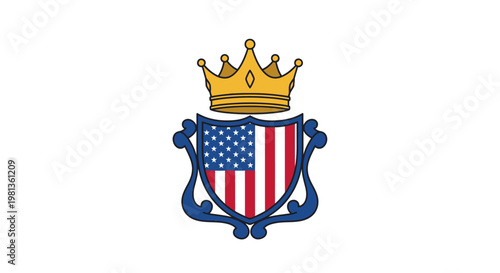 American flag shield with golden crown emblem.