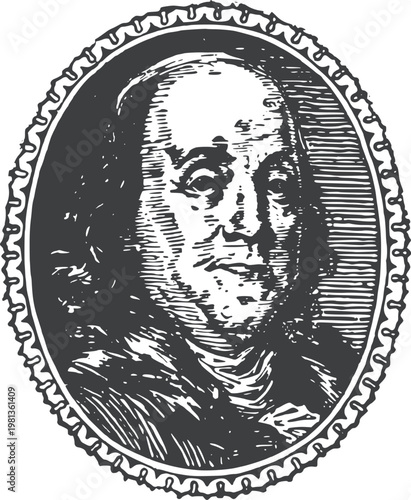 Benjamin Franklin Dollar Portrait Icon Illustration
