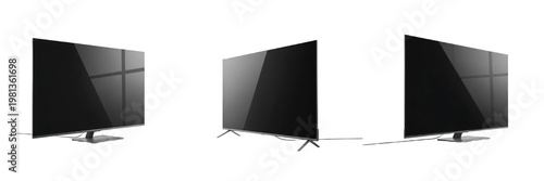 Modern Smart TV Screen Set Isolated on White Background, Realistic Led Television Mockup Collection with Different Angle View, Wide 4k Ultra HD Display Panel, Digital Device Monitor