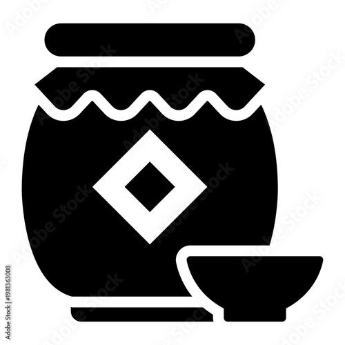 rice wine glyph icon. traditional spirit. ceramic jug. banquet table.