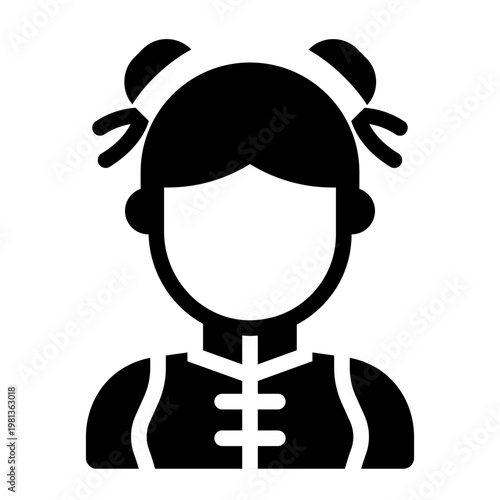 chinese girl glyph icon. young child. festival person. cultural mascot.