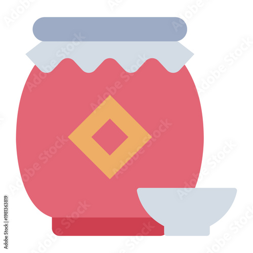rice wine flat icon. traditional spirit. ceramic jug. banquet table.