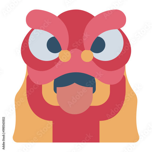 lion dance flat icon. puppet costume. festival performance. parade act.