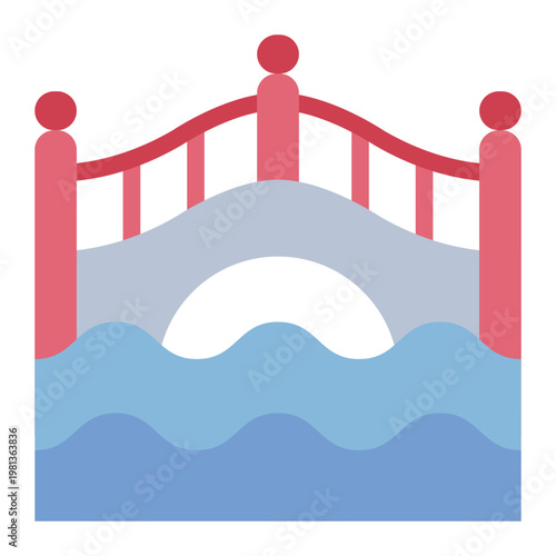 bridge flat icon. stone path. park architecture. river crossing.