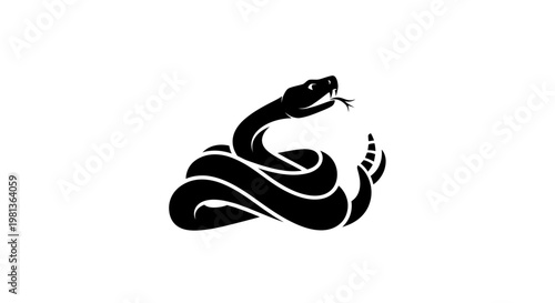 Black Silhouette of a Rattlesnake coiled and ready to strike, isolated on white background