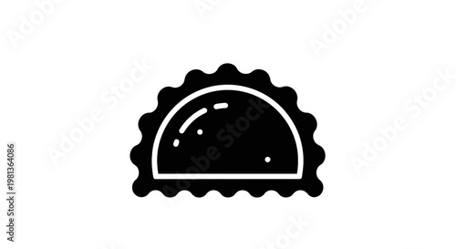 Black silhouette of a single ravioli, italian pasta, isolated on white background.