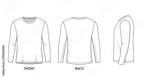 Blank White Long Sleeve T-Shirt Mockup - Front, Back, and Side Views