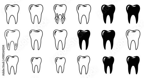 Healthy and unhealthy teeth icons, dental care and hygiene concept