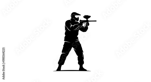 Paintball Player Silhouette Aiming Gun - Action Sport Silhouette