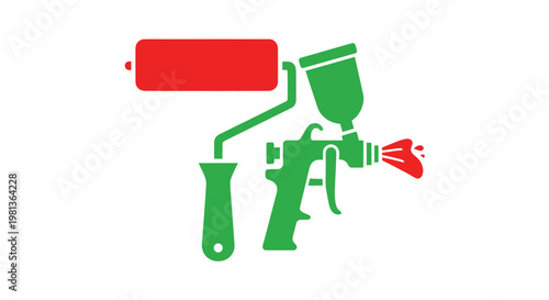 Painting Tools Icon Set: Roller and Spray Gun