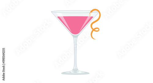 Pink Cosmopolitan Cocktail in Martini Glass with Orange Twist