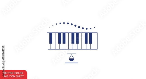 Piano keys with musical notes and water droplet icon