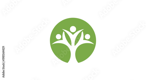 A green circular logo features a stylized tree with human figures integrated within its branches
