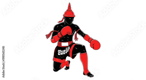 Thai Boxer in Traditional Attire, Muay Thai Fighter Silhouette, Combat Sport