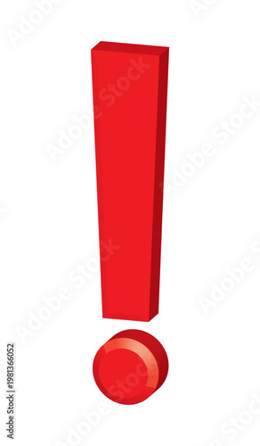 3D Red Exclamation Mark Icon, Realistic Alert and Warning Symbol for Safety, Business and Web Design. Isometric Vector Illustration Isolated on White Background. Important Notice and Attention Sign.