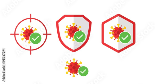Protection against viruses three shields and a single virus with checkmarks displayed