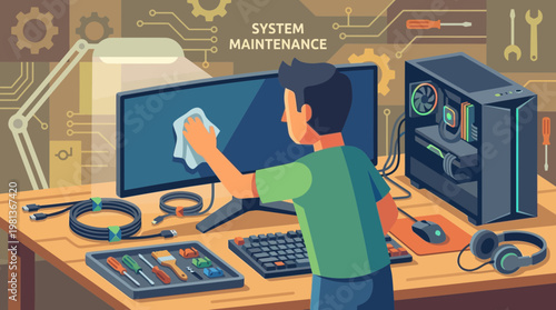 Computer System Maintenance and Hardware Repair Illustration
