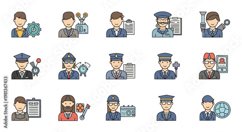 Various Occupations Cartoon Style Icons.