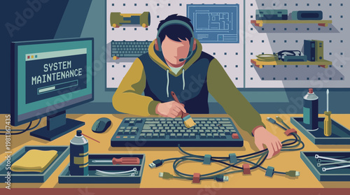 Computer Technician Performing System Maintenance at a Workbench