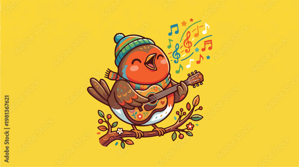 Fototapeta premium Bird Wearing a Knit Hat.