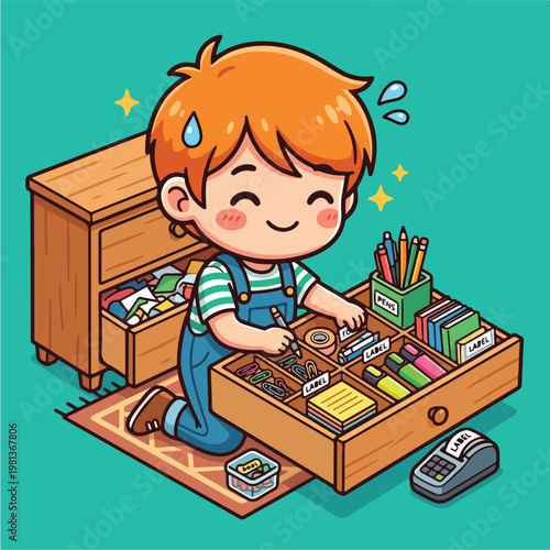 Boy Playing with Toy Toolbox.