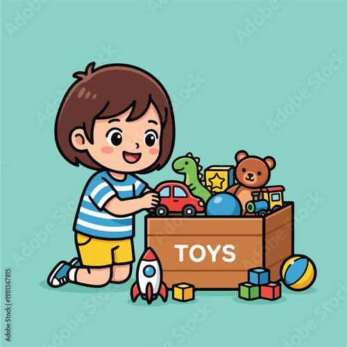 Boy Playing With Toy Box.