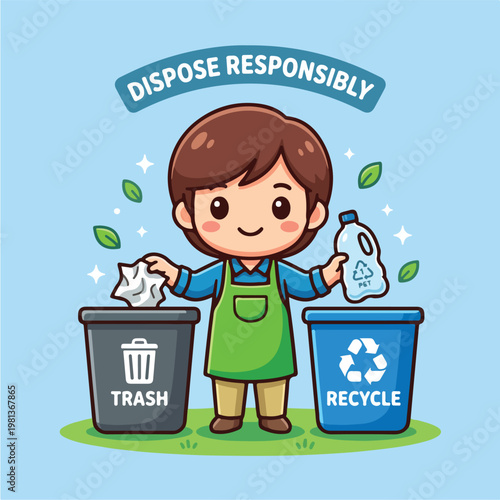 Boy Sorting Trash and Recycle.