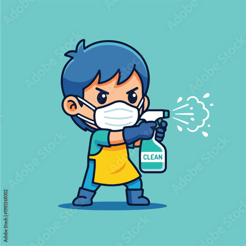 Boy Wearing Face Mask Cleaning.