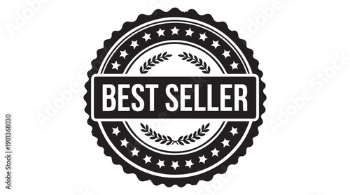 Best seller award badge with laurel wreath and stars on vintage seal for top product achievement