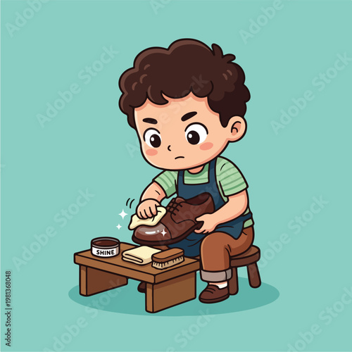 Boy Working on Wooden Object.