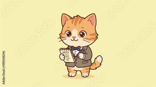 Cartoon Cat in Suit Holding Paper.