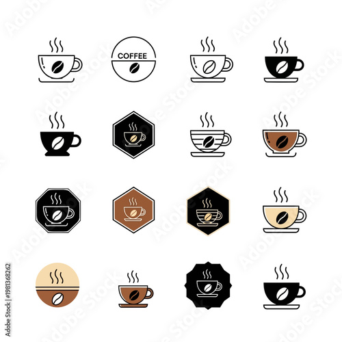 Coffee cup icons set, hot beverage and cafe symbols
