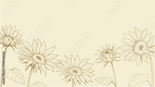 レトロなひまわりの線画の背景