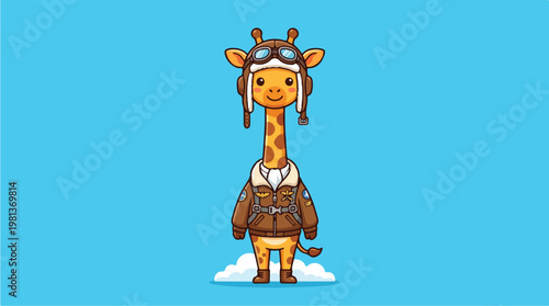 Giraffe Wearing Aviator Helmet.