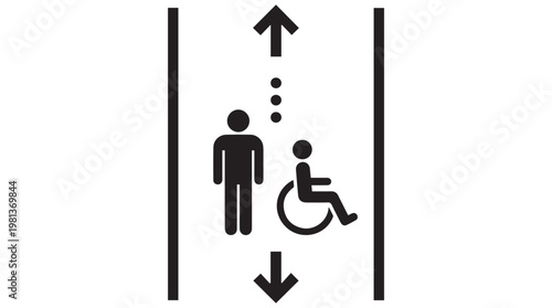 Accessible elevator symbol with standing and wheelchair user icons for universal design