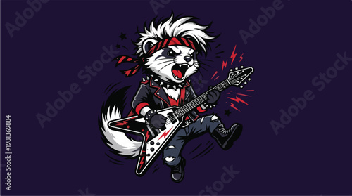 Cartoon Fox Playing Electric Guitar.