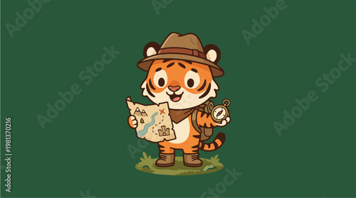 Cartoon Tiger Wearing Hat.