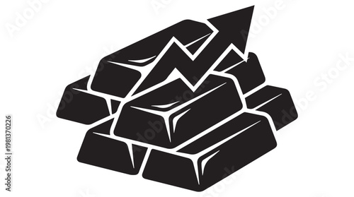 3D isometric gold ingots stack with upward growth arrow for financial success and investment concept